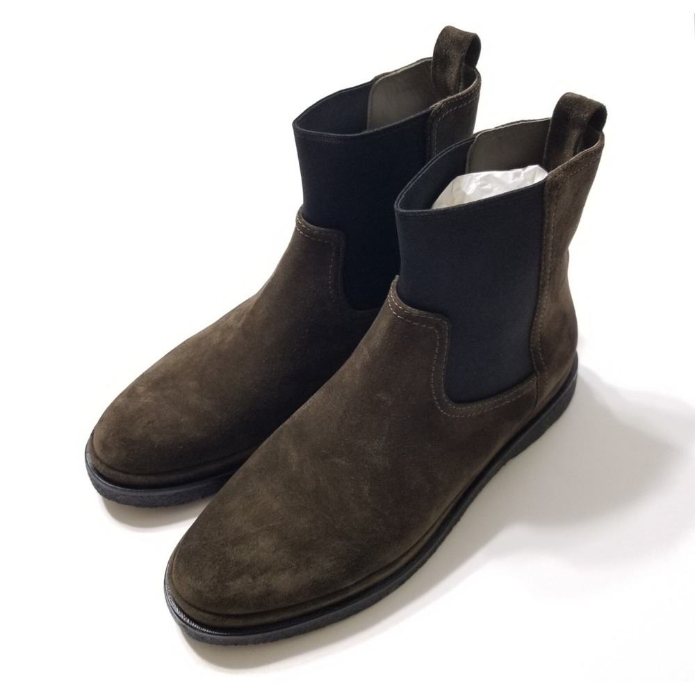 NWOB Vince Litton Water Repellent Suede Chelsea Boots Olive Green Size 8 $375